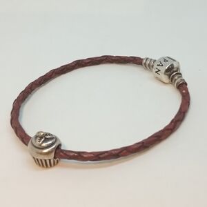 * Pandora red leather bracelet with 14k Gold & 925 cupcake charm